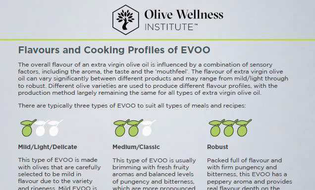OWI health and nutrition report highlight: flavour profiles of EVOO